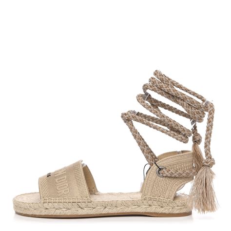 christian dior canvas embroidered granville ankle tie espadrille flat sandals|CHRISTIAN DIOR Canvas Embroidered Granville Ankle Tie .